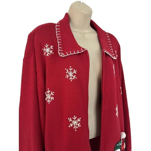VTG Heirloom Collectibles Woman's Sz 22 / 24 Red Christmas Cardigan Penguins - Picture 2 of 10